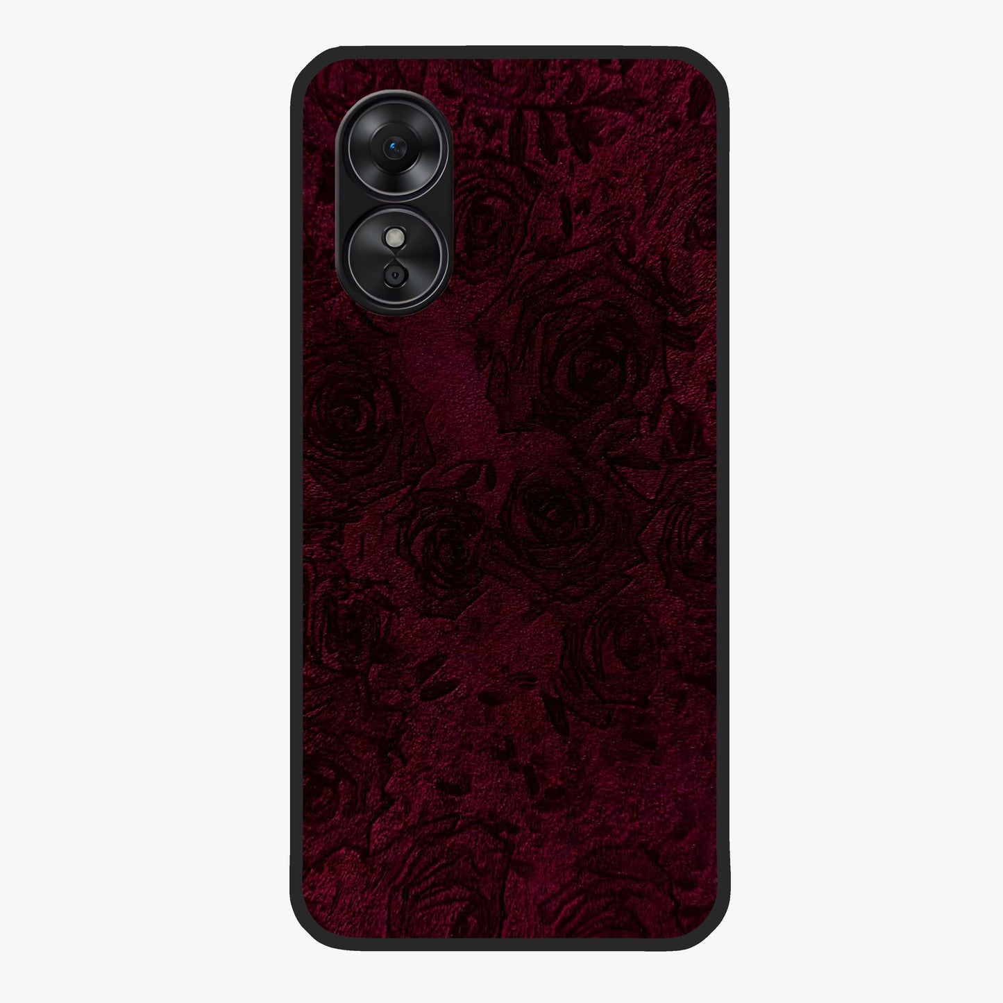 Crimson Fade Flow Glass Case showing flat back view with flowing crimson gradient artwork and glossy glass finish.