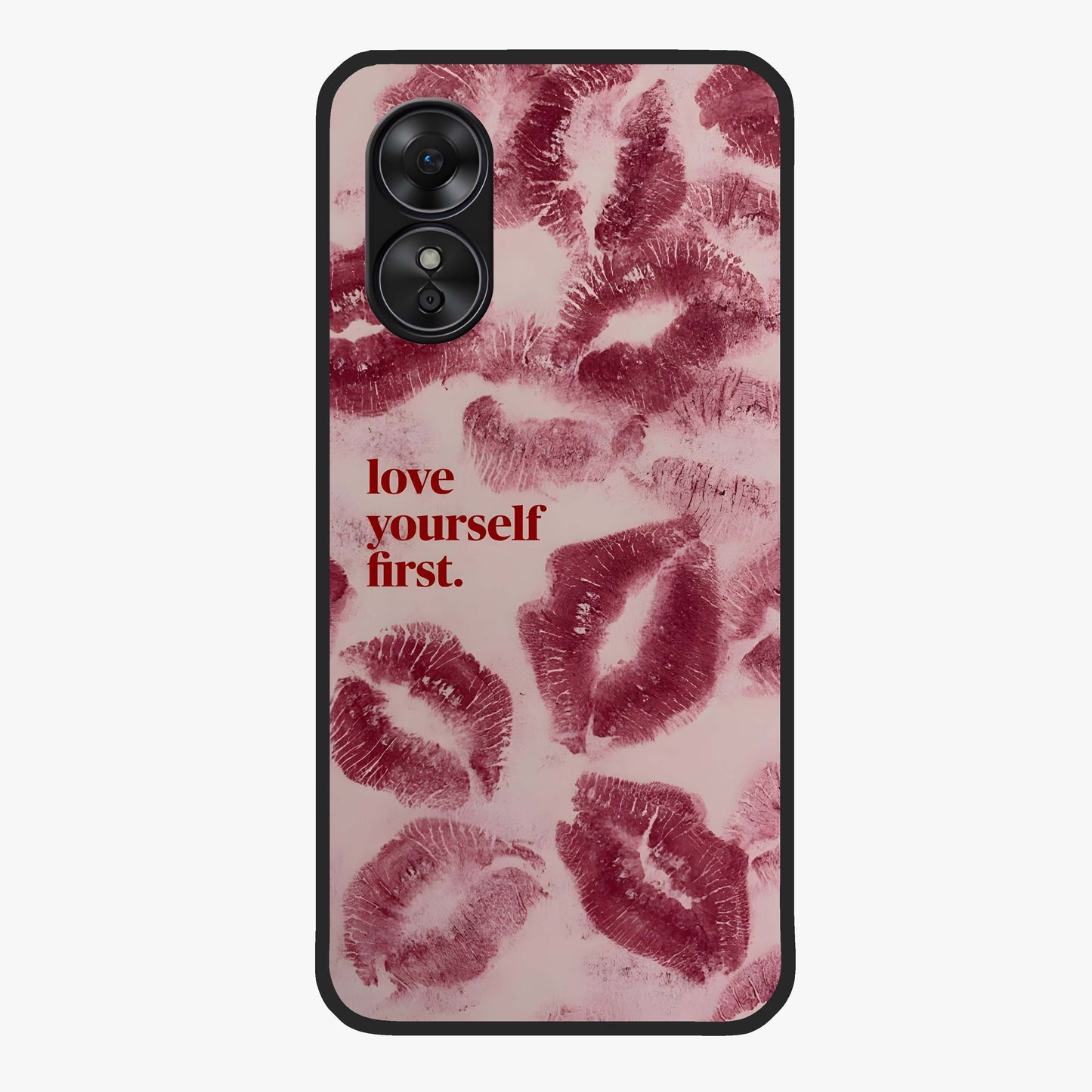 Crimson Kiss Love Glass Case showing flat back view with romantic crimson themed artwork and glossy glass finish.