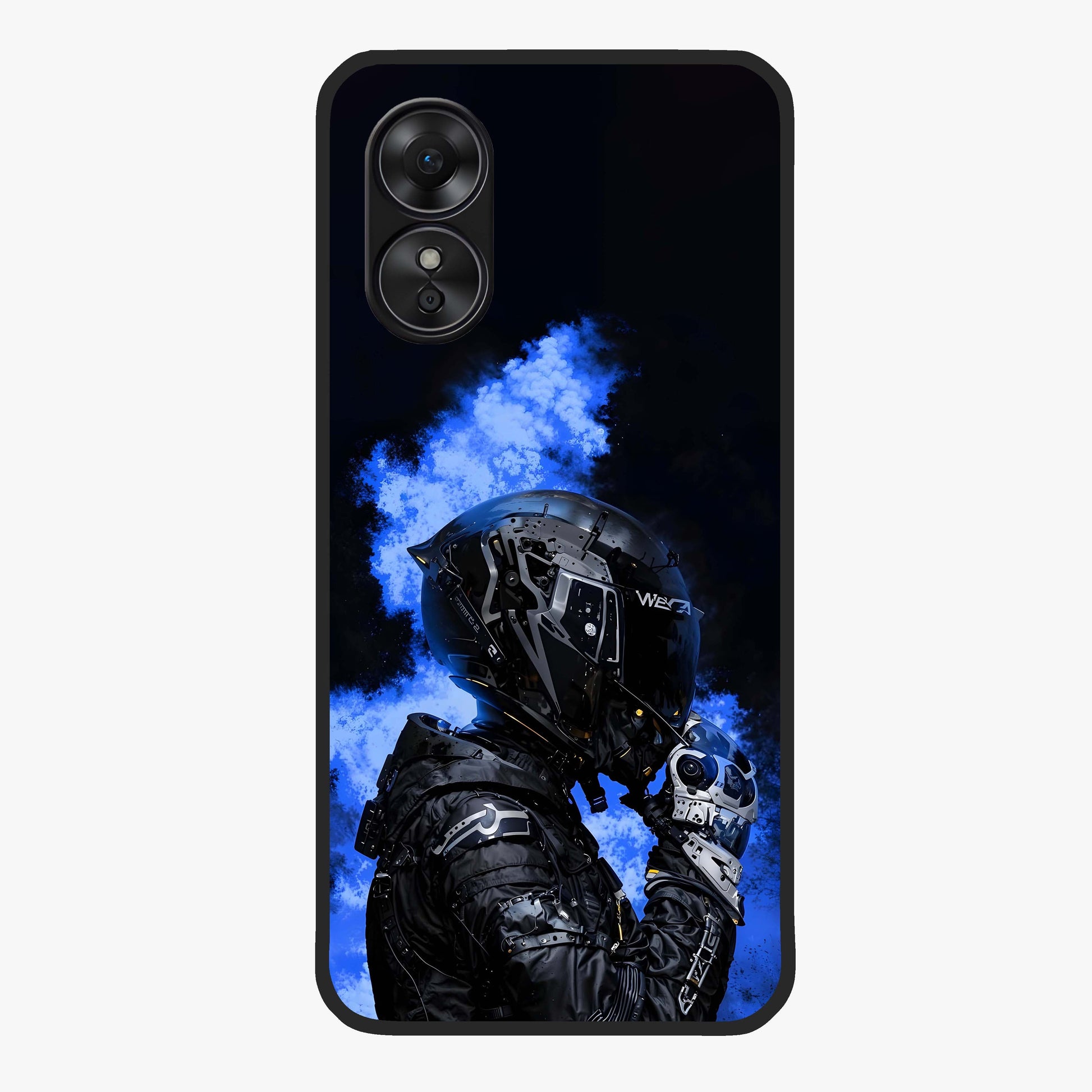 Cyber Sentinel Protocol Glass Case showing flat back view with futuristic cyber themed artwork and glossy glass finish.