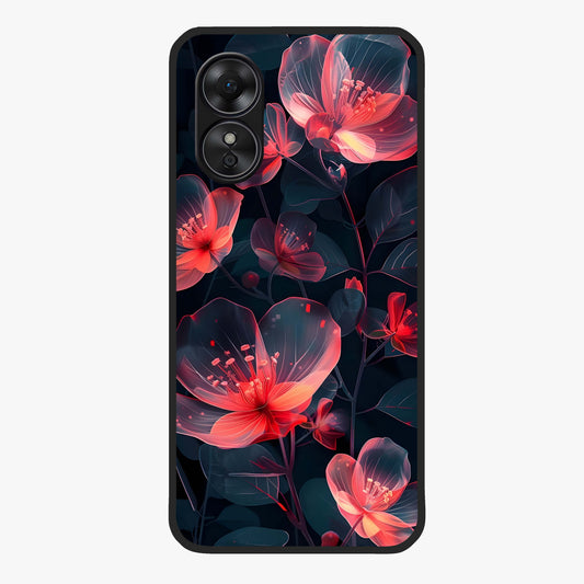 Dark Shade of Flower Glass Case showing flat back view with elegant dark floral artwork and glossy glass finish.