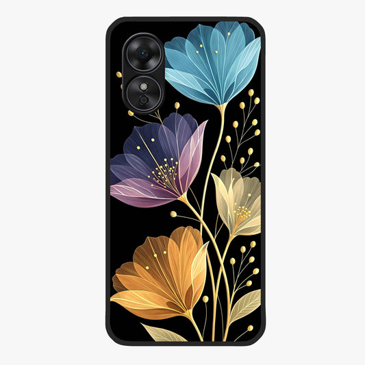 Delicate Multicolor Flowers Glass Case showing flat back view with vibrant floral artwork and glossy glass finish.