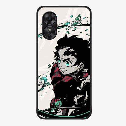 Demon Slayer Glass Case showing flat back view with bold anime inspired artwork and glossy glass finish.