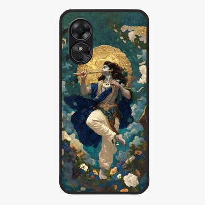 Divine Krishna Art Glass Case showing flat back view with Lord Krishna artwork and glossy glass finish.
