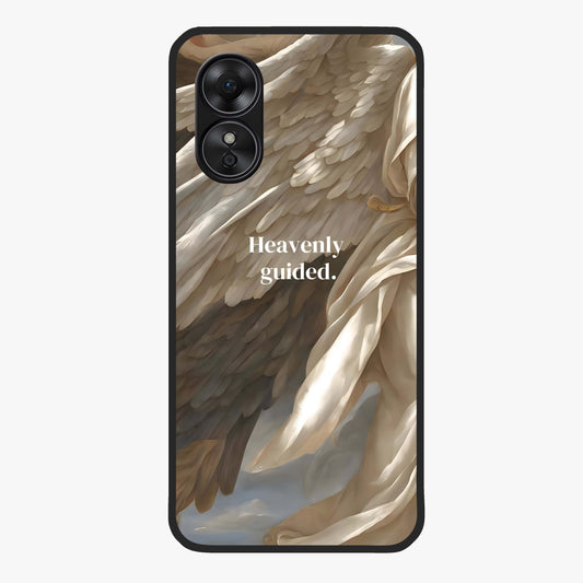 Divine Winged Grace Glass Case showing flat back view with elegant wing inspired artwork and glossy glass finish.