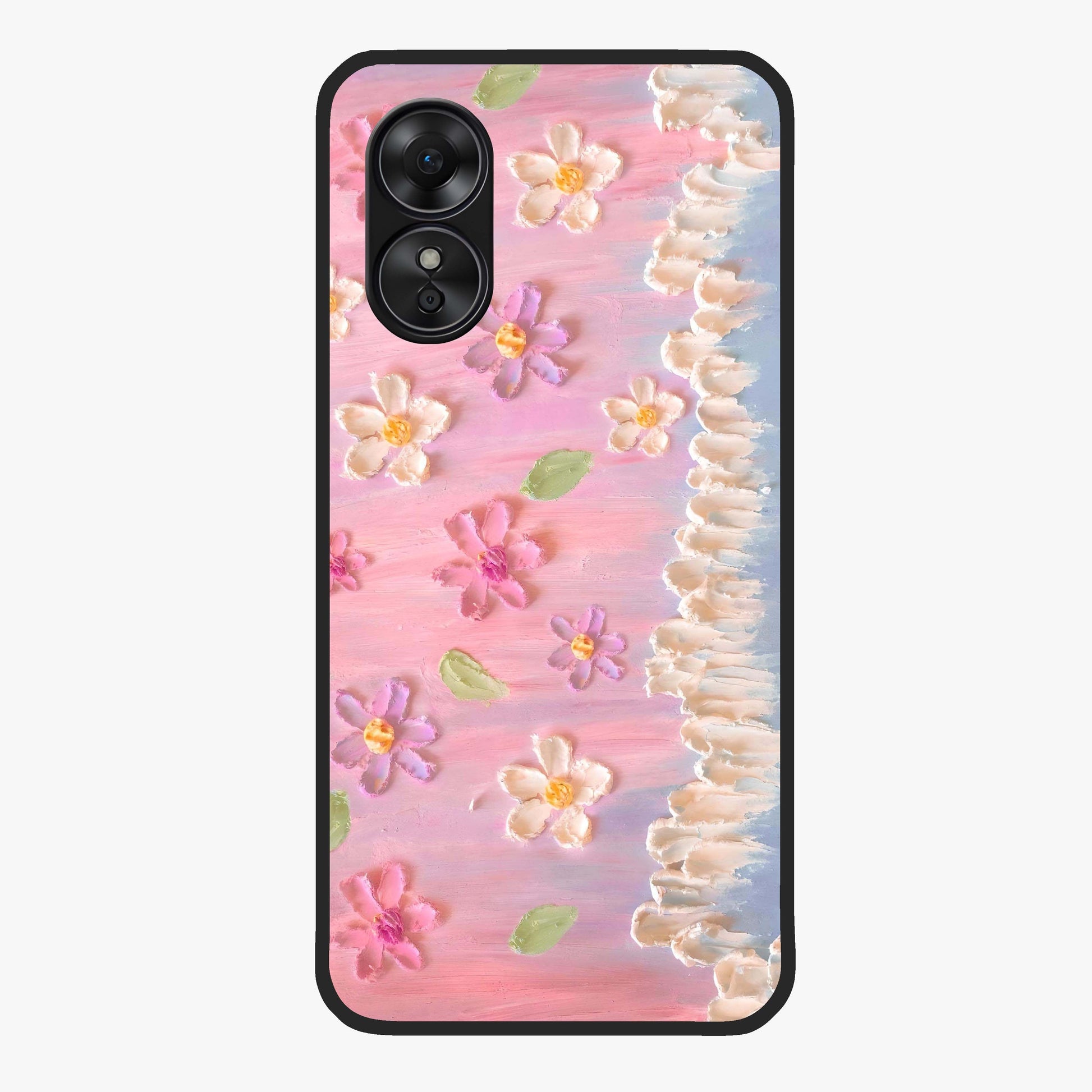 Dreamy Painted Garden Glass Case showing flat back view with artistic painted floral garden artwork and glossy glass finish.