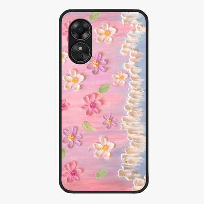 Dreamy Painted Garden Glass Case showing flat back view with artistic painted floral garden artwork and glossy glass finish.