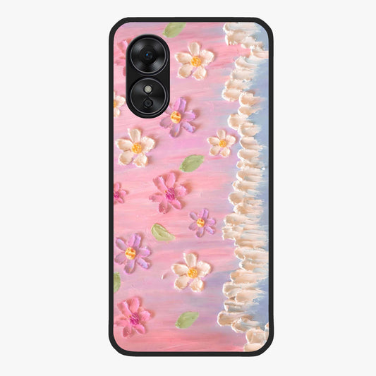 Dreamy Painted Garden Glass Case showing flat back view with artistic painted floral garden artwork and glossy glass finish.