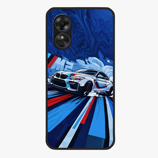Drift Power Rush Glass Case showing flat back view with dynamic racing inspired artwork and glossy glass finish.