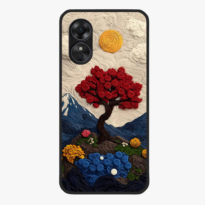 Eternal Nature Tapestry Glass Case showing flat back view with intricate nature tapestry artwork and glossy glass finish.