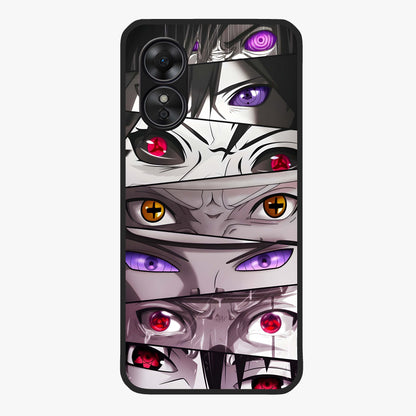 Eyes of Destiny Glass Case showing flat back view with striking eye themed artwork and glossy glass finish.