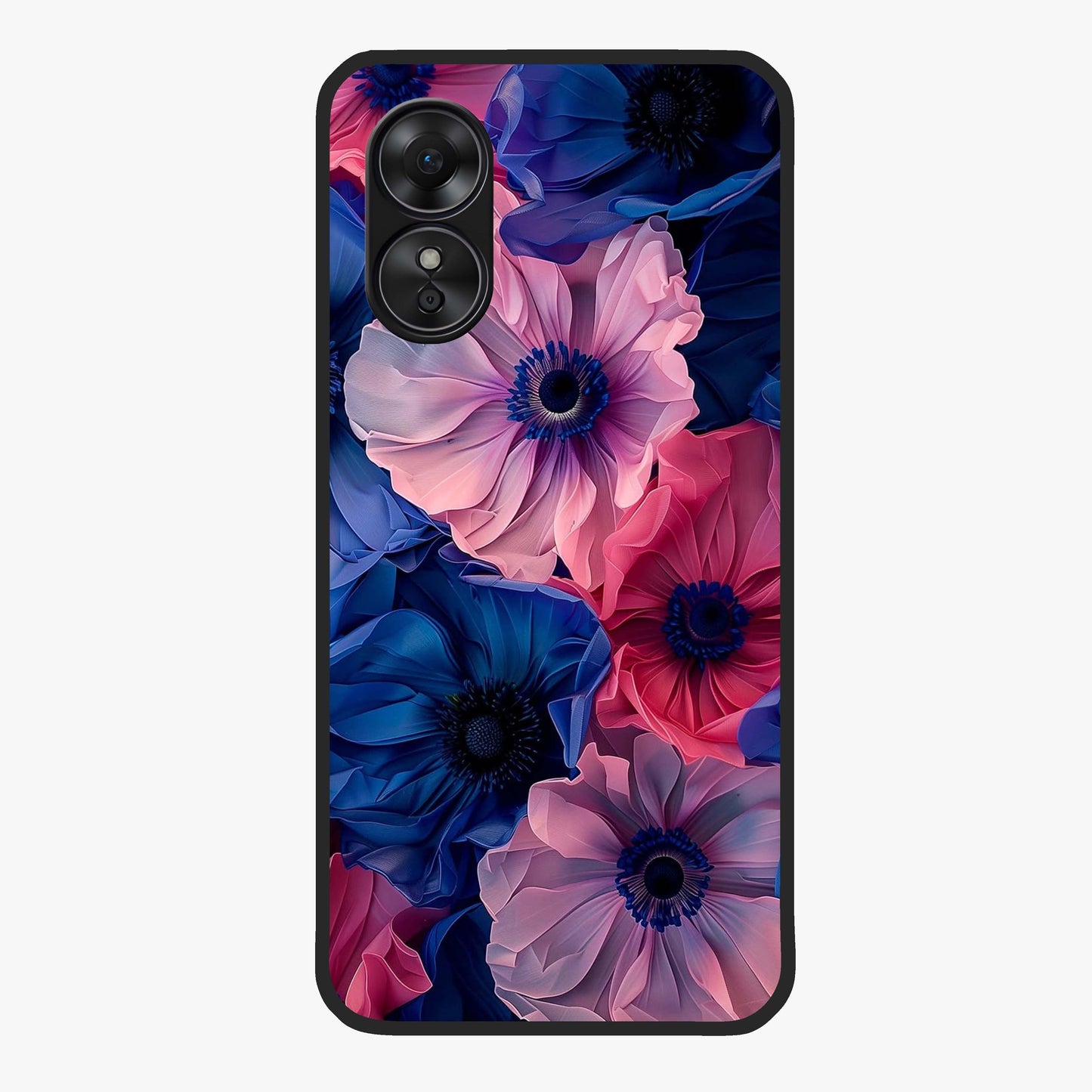 Flower Paper Art Pattern Glass Case showing flat back view with paper cut style floral artwork and glossy glass finish.