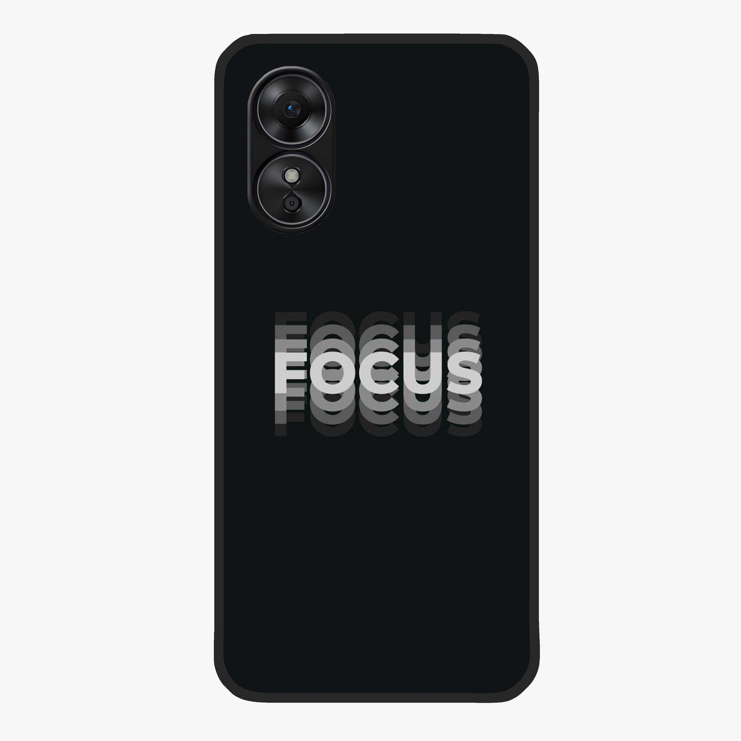 Focus Mode On Glass Case showing flat back view with bold motivational typography design and glossy glass finish.