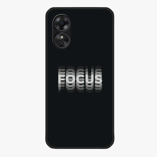 Focus Mode On Glass Case showing flat back view with bold motivational typography design and glossy glass finish.