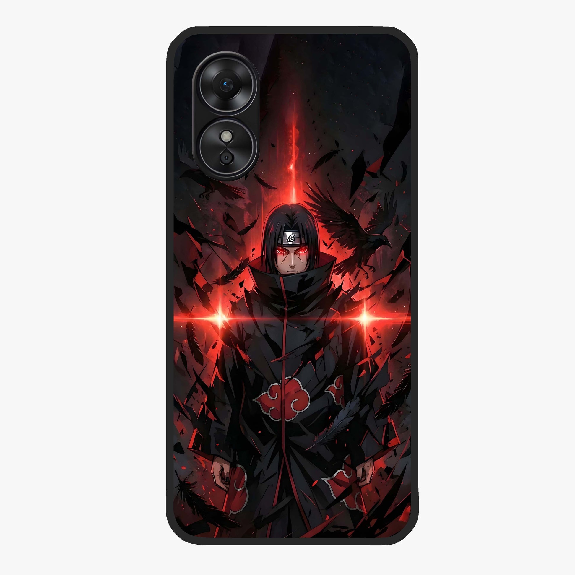 Focused Blade Discipline Glass Case showing flat back view with warrior sword themed artwork and glossy glass finish.