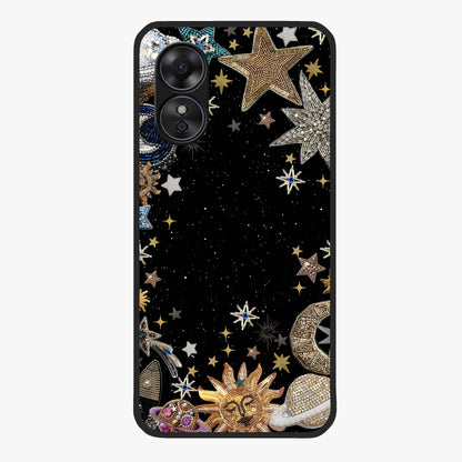 Galactic Jewel Stars Glass Case showing flat back view with sparkling star jewel artwork and glossy glass finish.