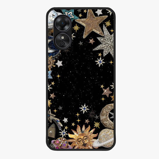 Galactic Jewel Stars Glass Case showing flat back view with sparkling star jewel artwork and glossy glass finish.