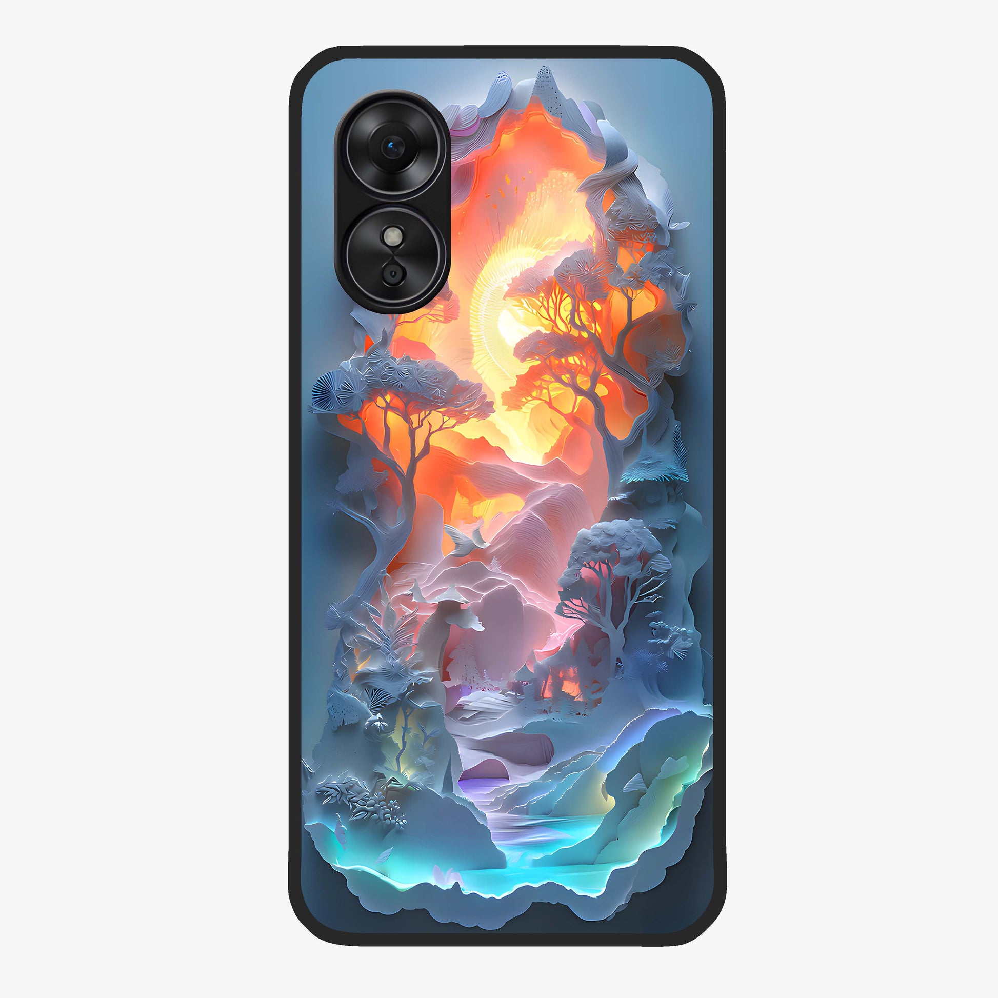 Glow Forest Portal Glass Case showing flat back view with glowing forest portal artwork and glossy glass finish.