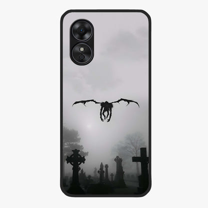 Graveyard Shadow Descent Glass Case showing flat back view with dark graveyard themed artwork and glossy glass finish.