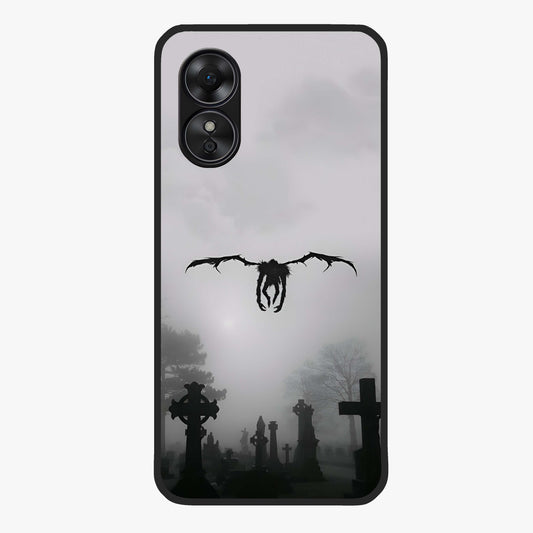Graveyard Shadow Descent Glass Case showing flat back view with dark graveyard themed artwork and glossy glass finish.