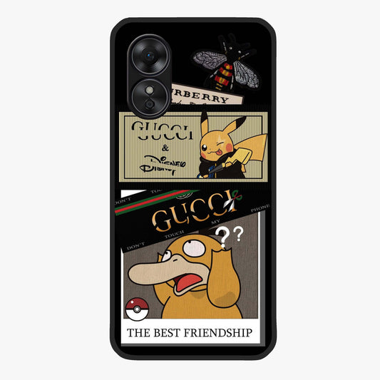 Gucci Play Mashup Glass Case showing flat back view with luxury inspired graphic artwork and glossy glass finish.