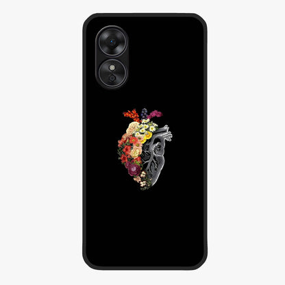 Heart With Flowers Glass Case showing flat back view with heart shaped floral artwork and glossy glass finish.