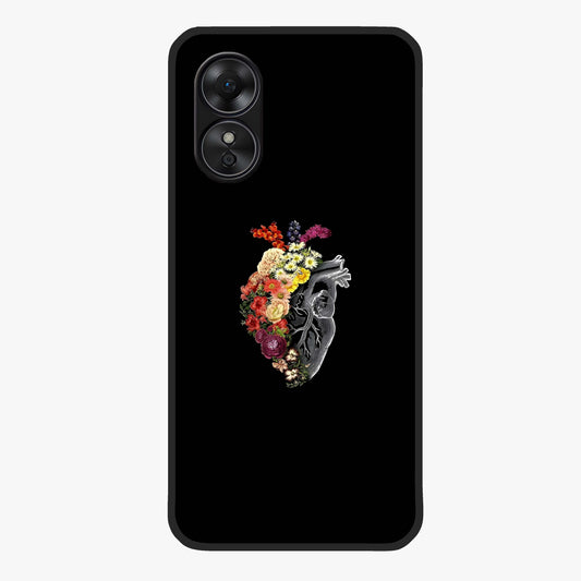 Heart With Flowers Glass Case showing flat back view with heart shaped floral artwork and glossy glass finish.