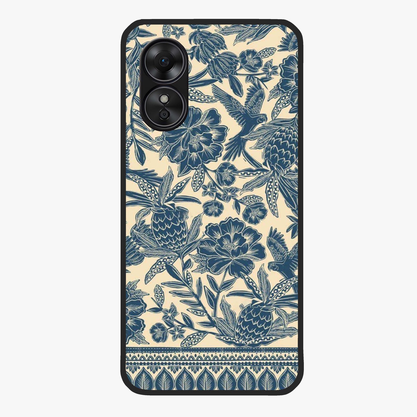 Heirloom Wild Bloom Glass Case showing flat back view with vintage inspired wild flower artwork and glossy glass finish.