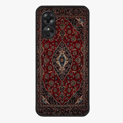Heritage Carpet Royale Glass Case showing flat back view with ornate Persian carpet inspired pattern and glossy glass finish.