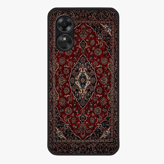 Heritage Carpet Royale Glass Case showing flat back view with ornate Persian carpet inspired pattern and glossy glass finish.