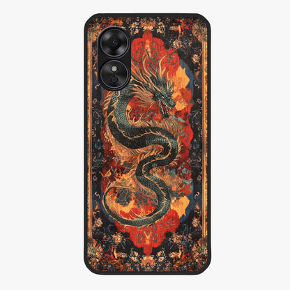 Inferno Dragon Soul Glass Case showing flat back view with fiery dragon artwork and glossy glass finish.