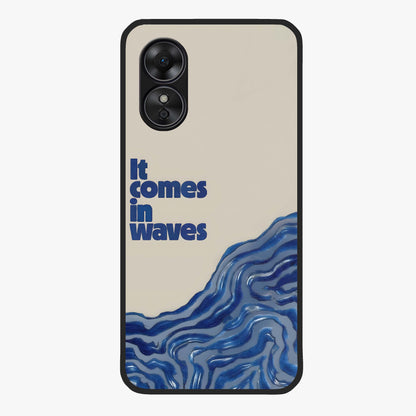 It Comes In Waves Quote Glass Case showing flat back view with inspirational wave themed quote artwork and glossy glass finish.