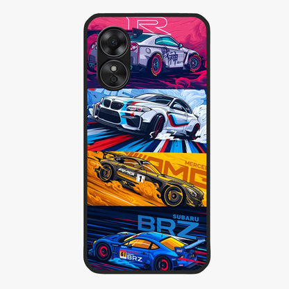 JDM Sports Car Glass Case showing flat back view with high performance sports car artwork and glossy glass finish.