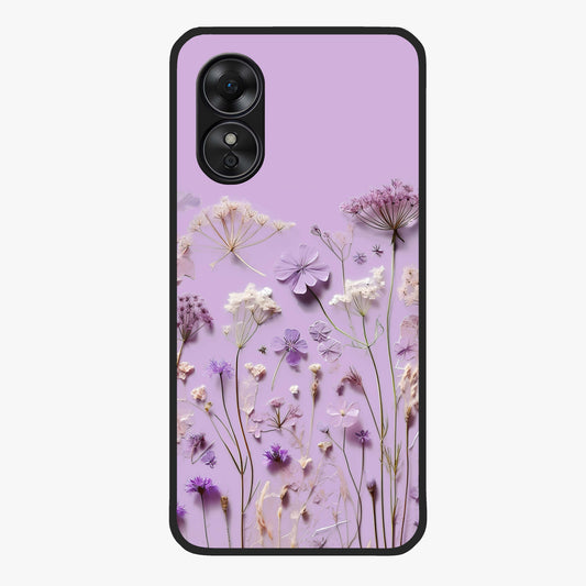 Lavender Blossom Dream Glass Case showing flat back view with soft lavender floral artwork and glossy glass finish.