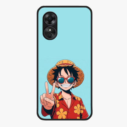 Luffy Summer Anime Vibe Glass Case showing flat back view with vibrant anime character artwork and glossy glass finish.