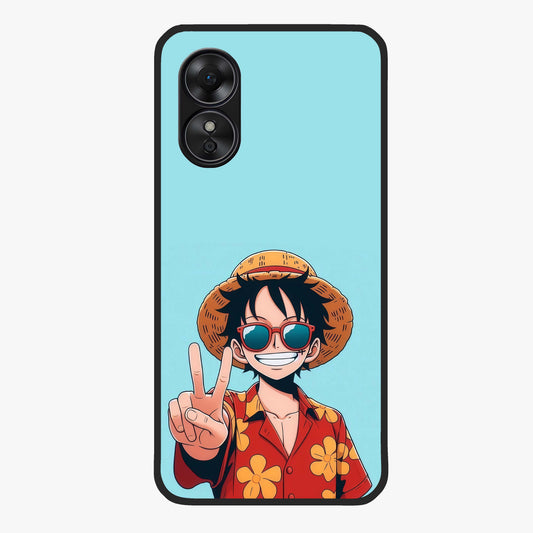 Luffy Summer Anime Vibe Glass Case showing flat back view with vibrant anime character artwork and glossy glass finish.