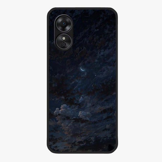 Lunar Veil Silence Glass Case showing flat back view with mystical moon veil artwork and glossy glass finish.