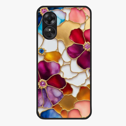 Marble Flower Pattern Glass Case showing flat back view with marble texture floral artwork and glossy glass finish.