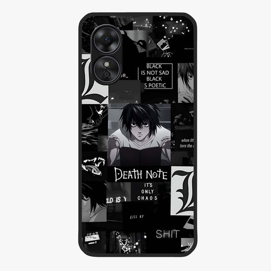 Midnight Chaos Mind Glass Case showing flat back view with abstract dark themed artwork and glossy glass finish.
