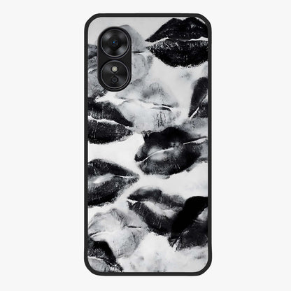 Midnight Kiss Marks Glass Case showing flat back view with lipstick kiss mark artwork and glossy glass finish.