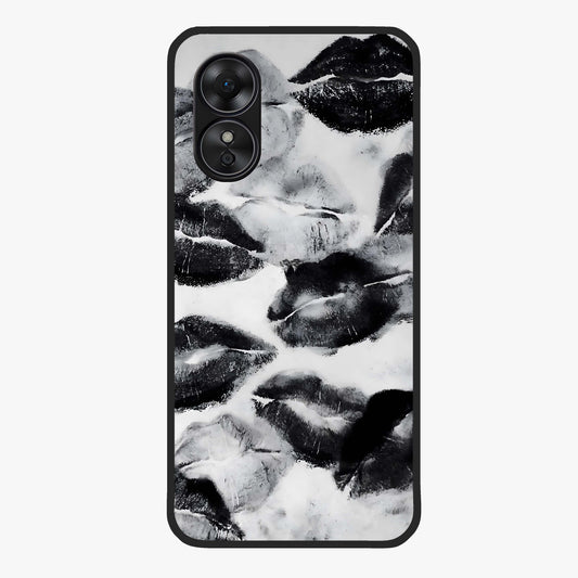 Midnight Kiss Marks Glass Case showing flat back view with lipstick kiss mark artwork and glossy glass finish.