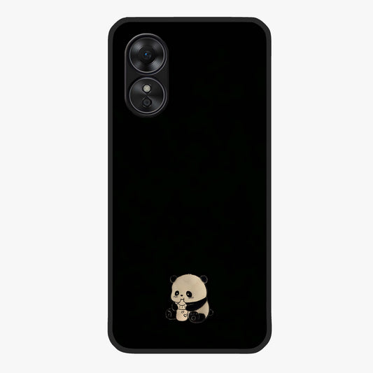 Midnight Panda Love Glass Case showing flat back view with cute panda themed artwork and glossy glass finish.