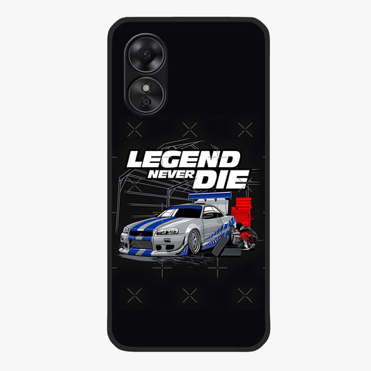 Midnight Racing Legacy Glass Case showing flat back view with sleek racing inspired artwork and glossy glass finish.