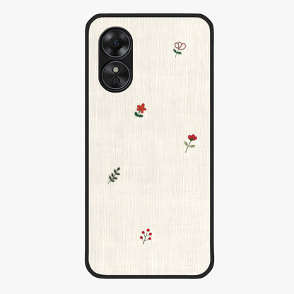 Minimal Petal Whispers Glass Case showing flat back view with soft minimal floral artwork and glossy glass finish.