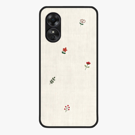 Minimal Petal Whispers Glass Case showing flat back view with soft minimal floral artwork and glossy glass finish.