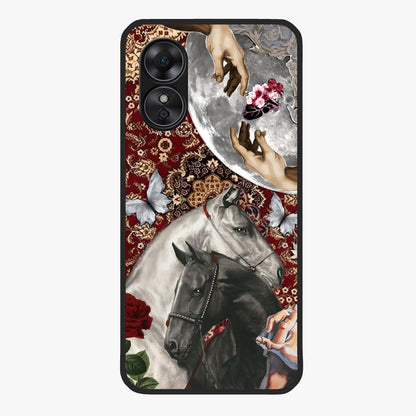 Moonlit Royal Stallion Glass Case showing flat back view with majestic horse under moonlight artwork and glossy glass finish.