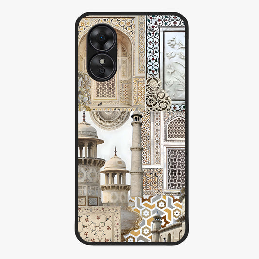 Mughal Marble Legacy Glass Case showing flat back view with intricate Mughal inspired marble pattern and glossy glass finish.
