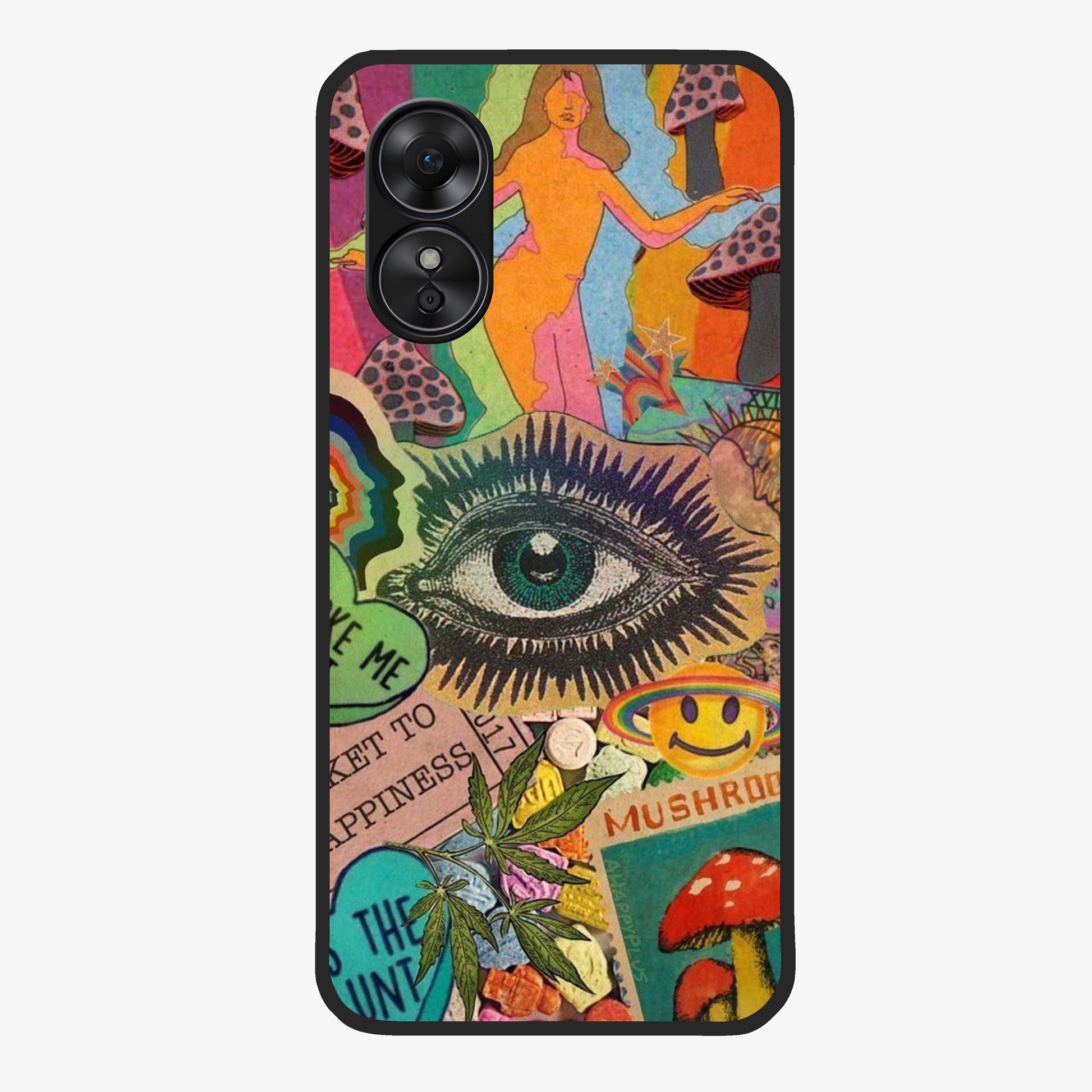 Mystic Eye Wonderland Glass Case showing flat back view with mystical eye themed artwork and glossy glass finish.