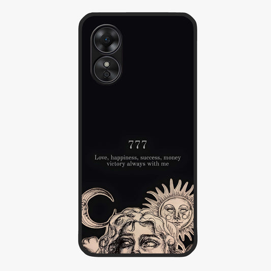 Mystic Victory Aura Glass Case showing flat back view with victory symbol artwork and glossy glass finish.