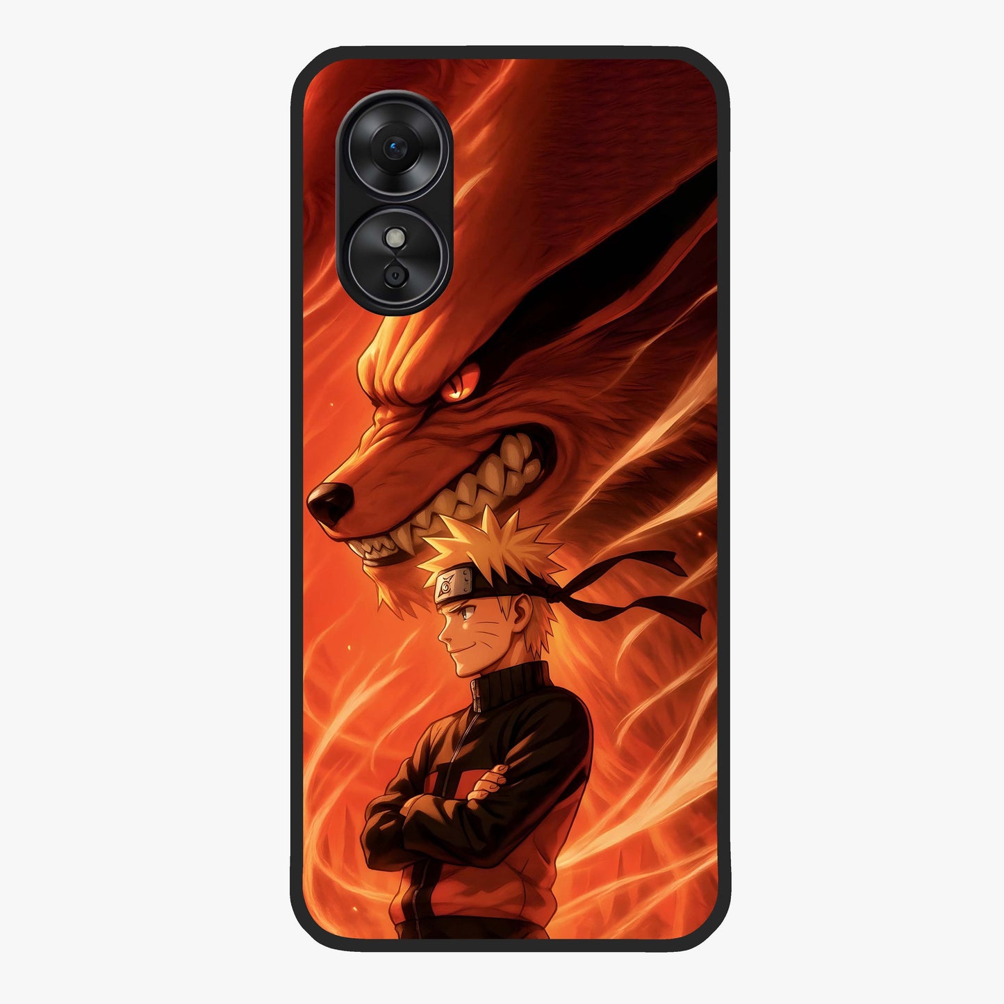Nine Tails Legacy Glass Case showing flat back view with powerful nine-tailed fox inspired artwork and glossy glass finish.