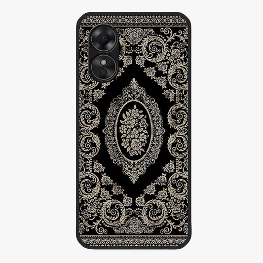 Noir Bloom Elegance Glass Case showing flat back view with elegant dark floral artwork and glossy glass finish.